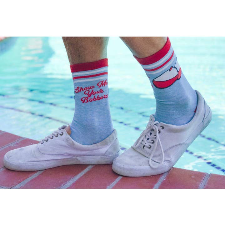 bleu Chaussettes pour hommes Show Me Your Bobbers Funny Fishing Fish Cadeau en vente sur Faire