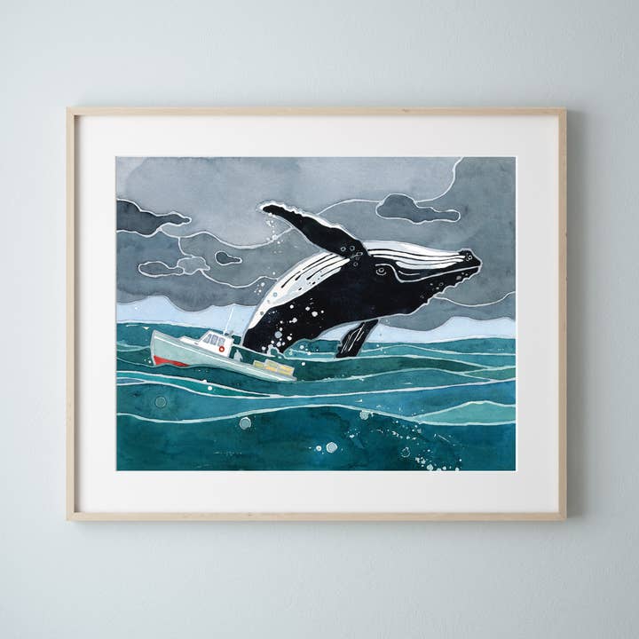 Breaching Humpback Whale Nautical Watercolor Print for wholesale by Studio Tuesday
