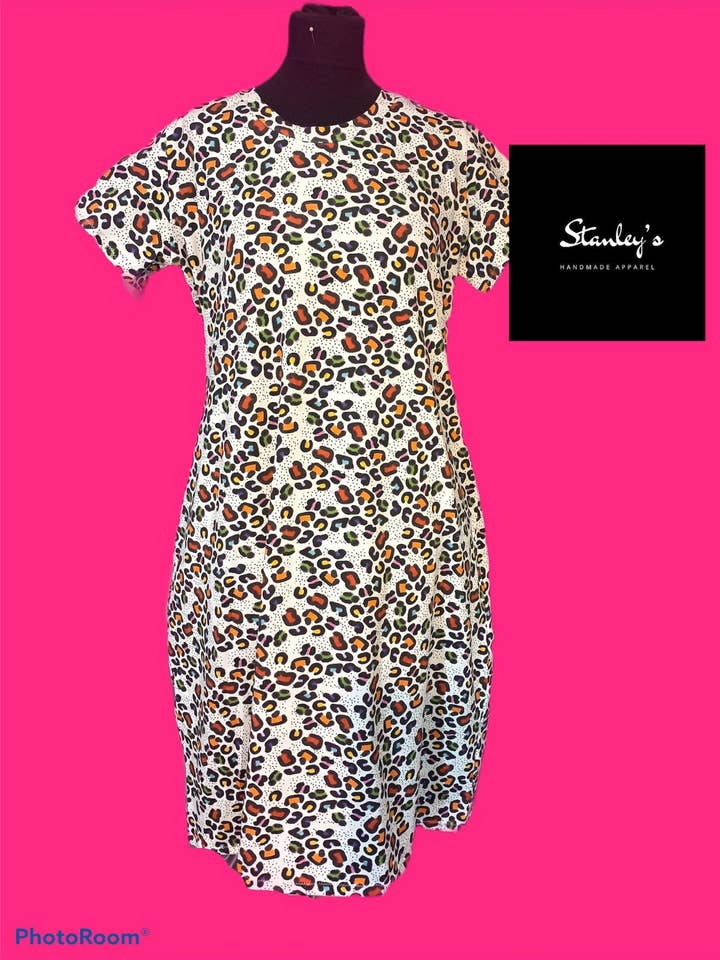 adults leopard tshirt dress. for wholesale by Stanley’s apparel