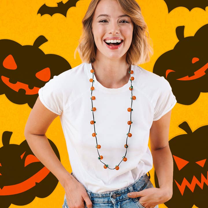 DM Merchandising - Wholesale Light-Up Toy - Kids & Baby - New Losta Light Pumpkin Necklace w/ 20 lights