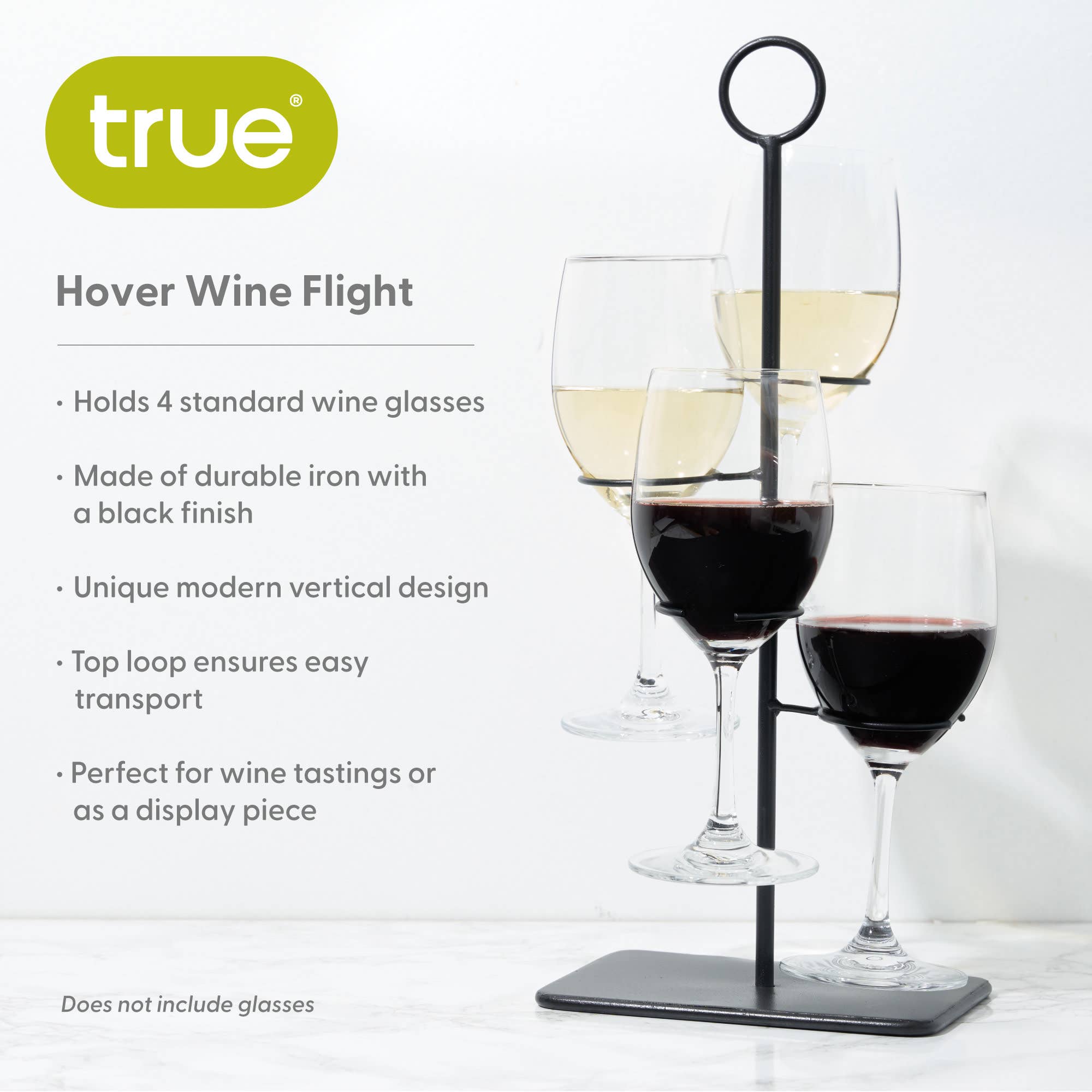 TRUE - Wholesale Beer/Wine Caddy - Hover Black Iron 4 Glass Vertical Wine Tasting Flight4
