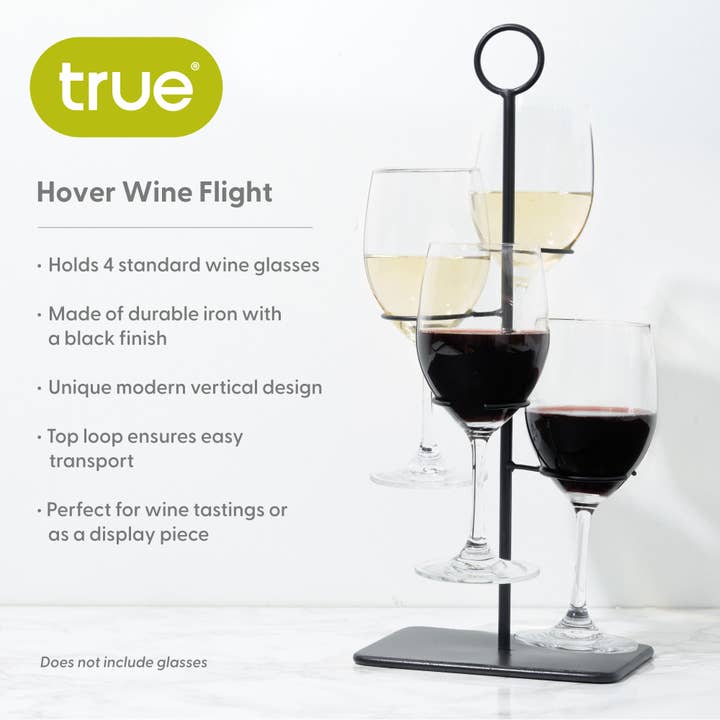 TRUE - Wholesale Beer/Wine Caddy - Hover Black Iron 4 Glass Vertical Wine Tasting Flight4
