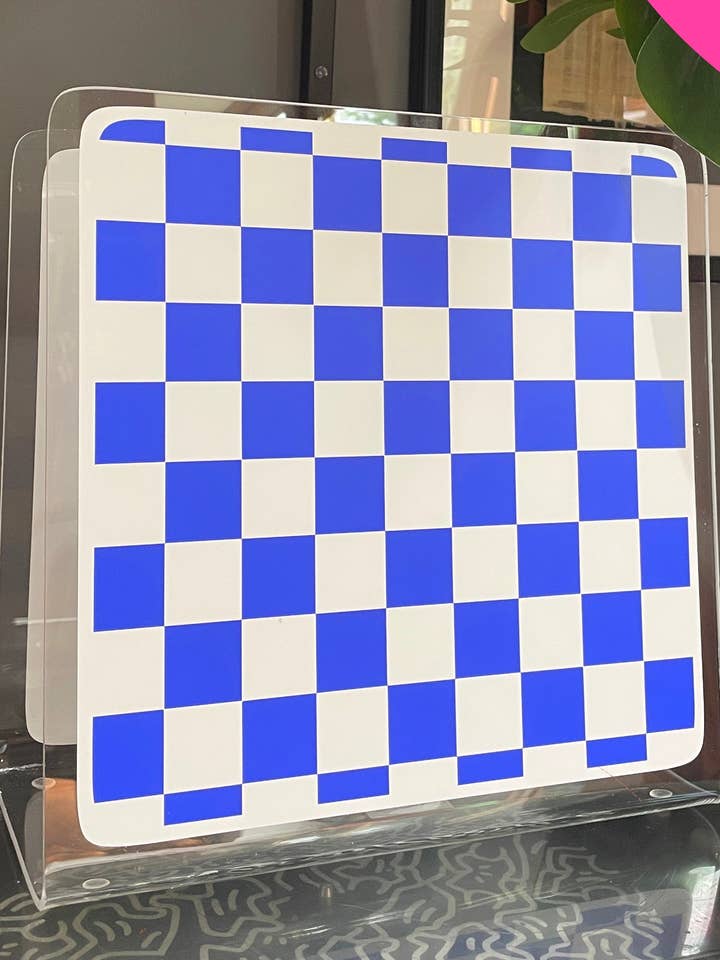 Checkerboard acrylic storage holder for records, books and other storage home decor for wholesale by Buba Goods