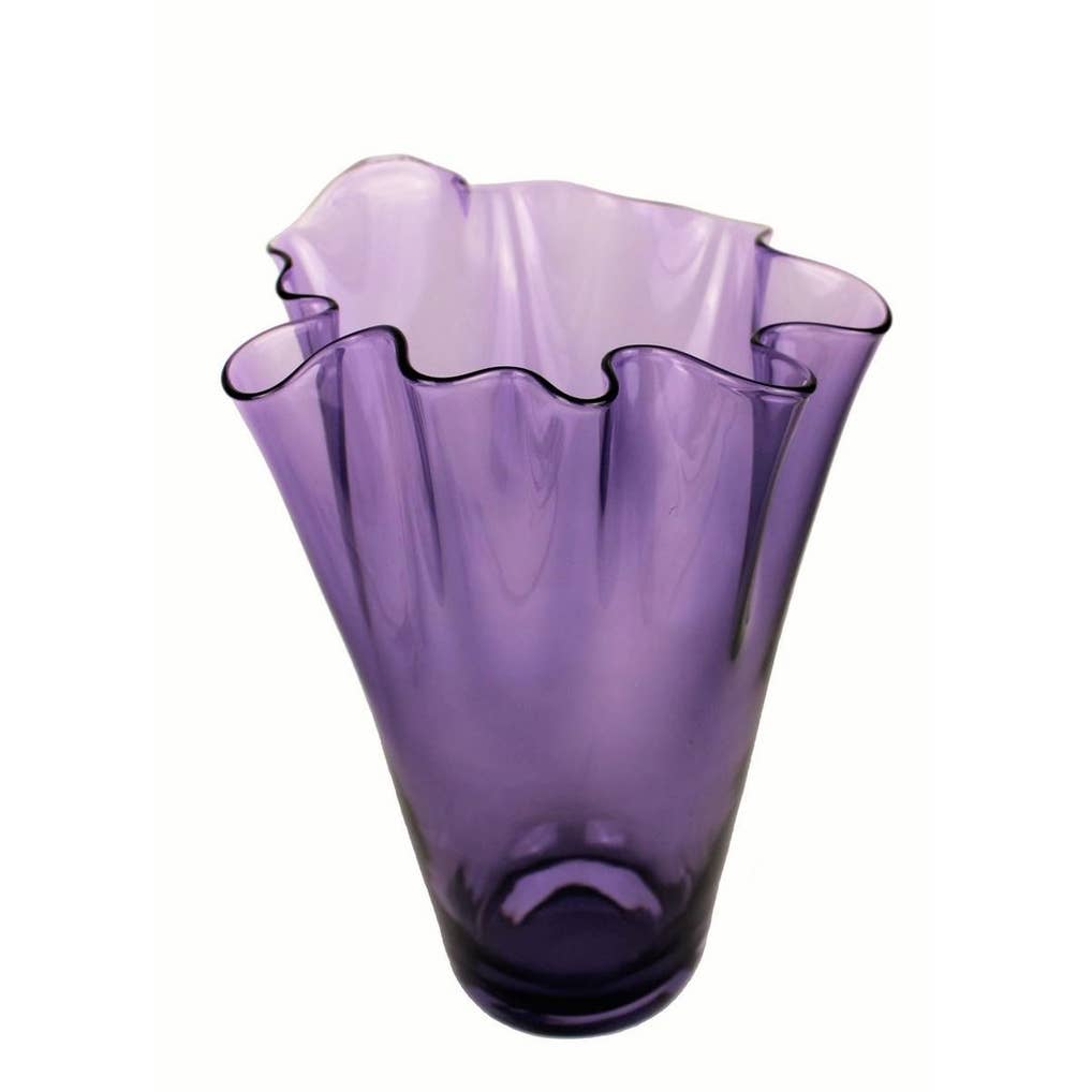 Purple wavy glass flower vase hand blown table vase for wholesale by Signature Home Collection GmbH