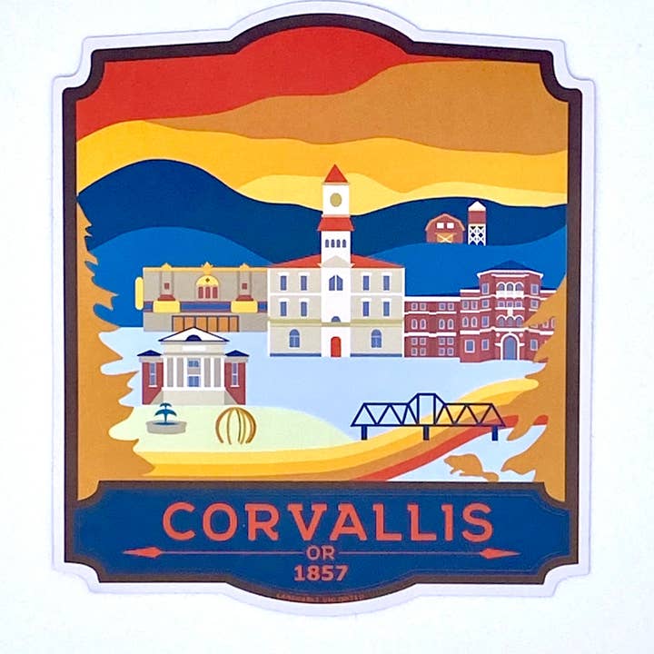 Corvallis, Oregon - Sticker vinyle 4" pour la vente par Landmarks Unlimited