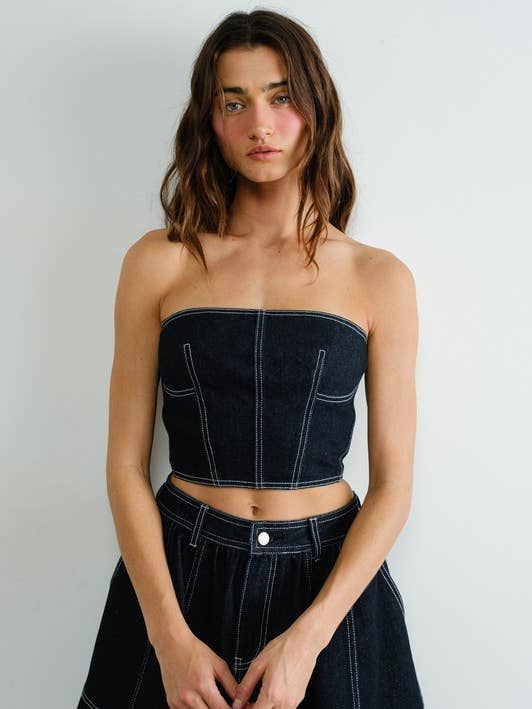 YTS2048 Denim Cropped Bustier Skirt Set
for wholesale by Creamon