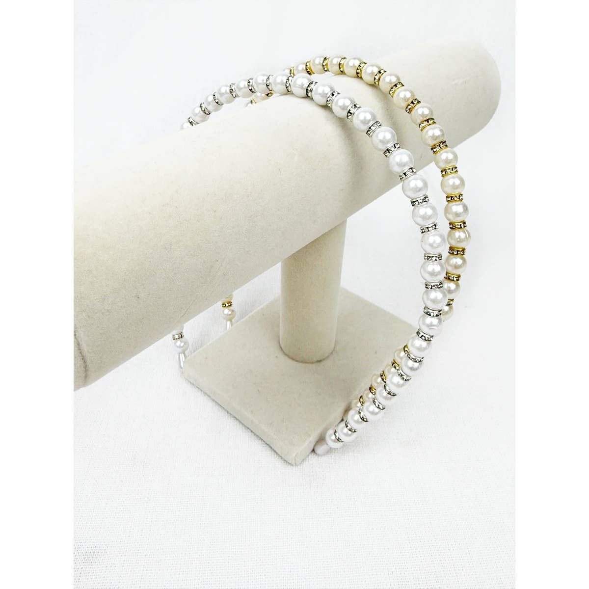 MIX COLOR White and Ivory Shiny Pearl Headband for wholesale on Faire3