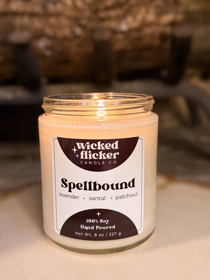 Spellbound 8oz Candle for wholesale by Wicked Flicker Candle Co.