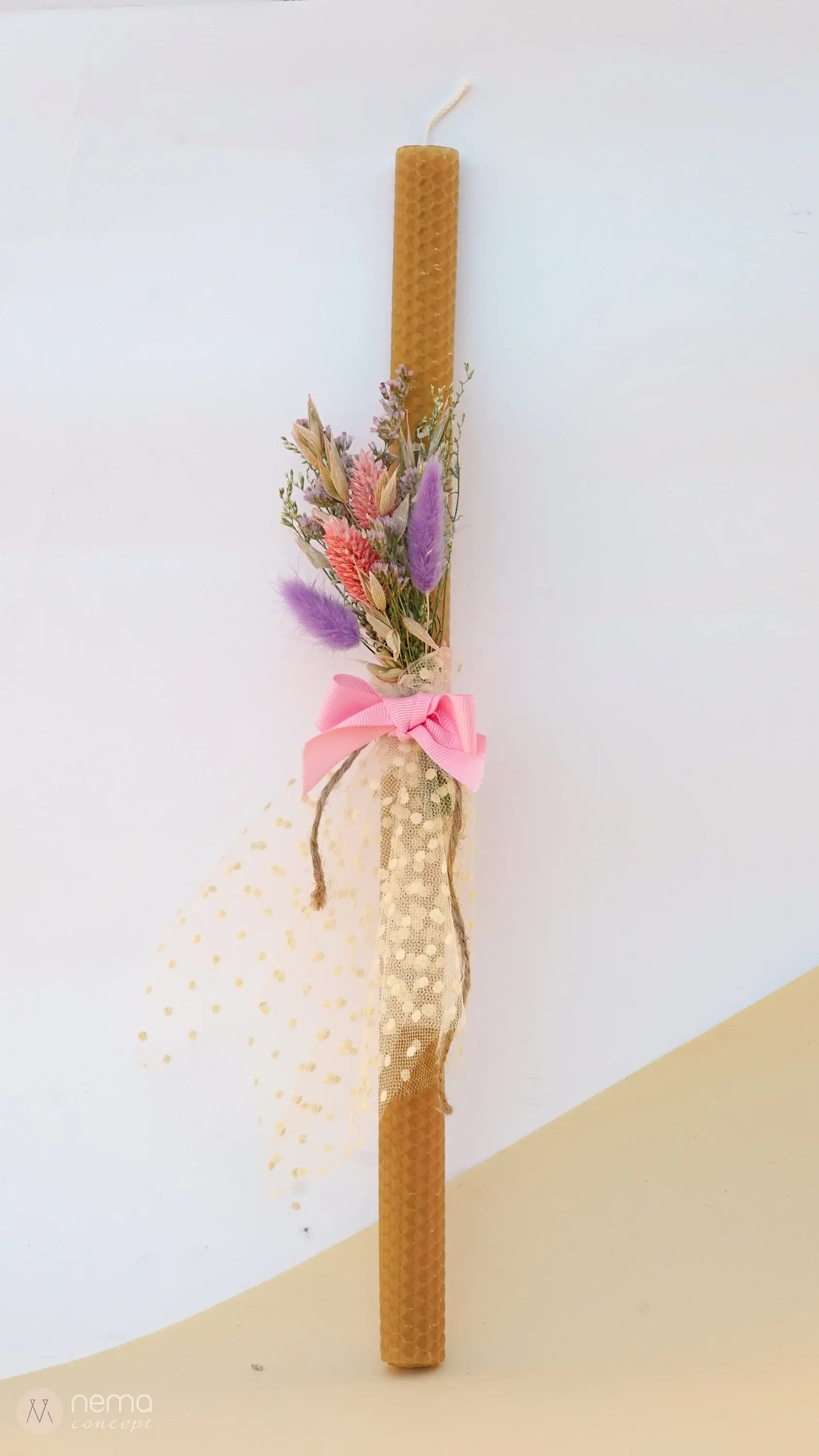 Nema Concept – Vela/castiçal cónico por atacado – Velas de cera de abelha para Páscoa com flores secas9