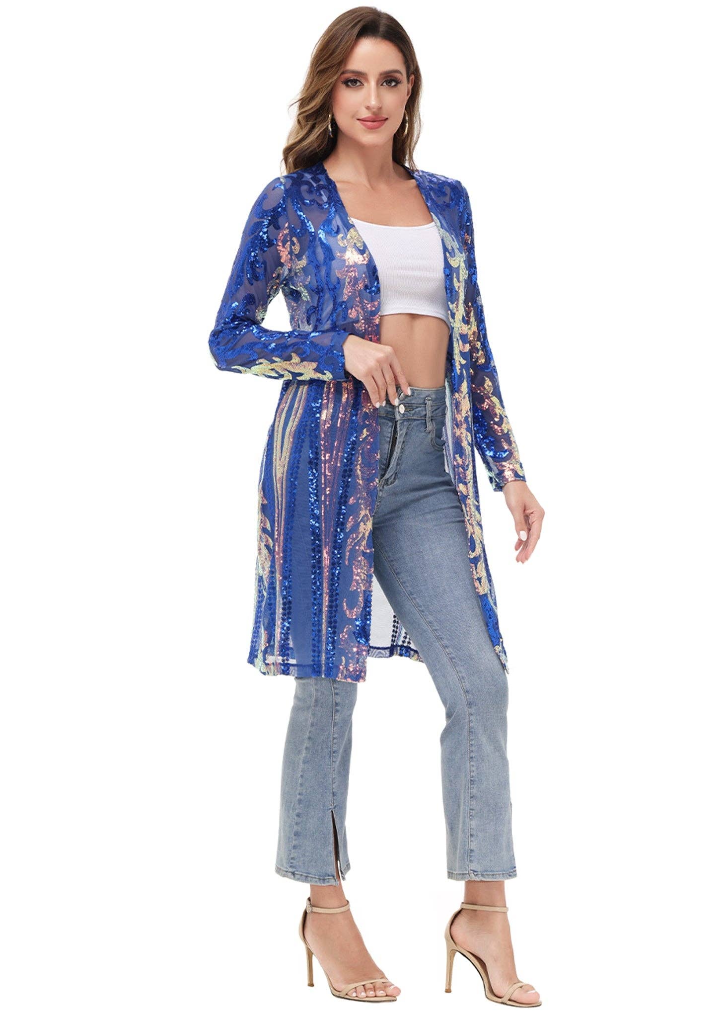 Anna Kaci Wholesale - Vente Kimono – femme - Cardigan à paillettes pour femmes à manches longues et ouvert sur le devant21