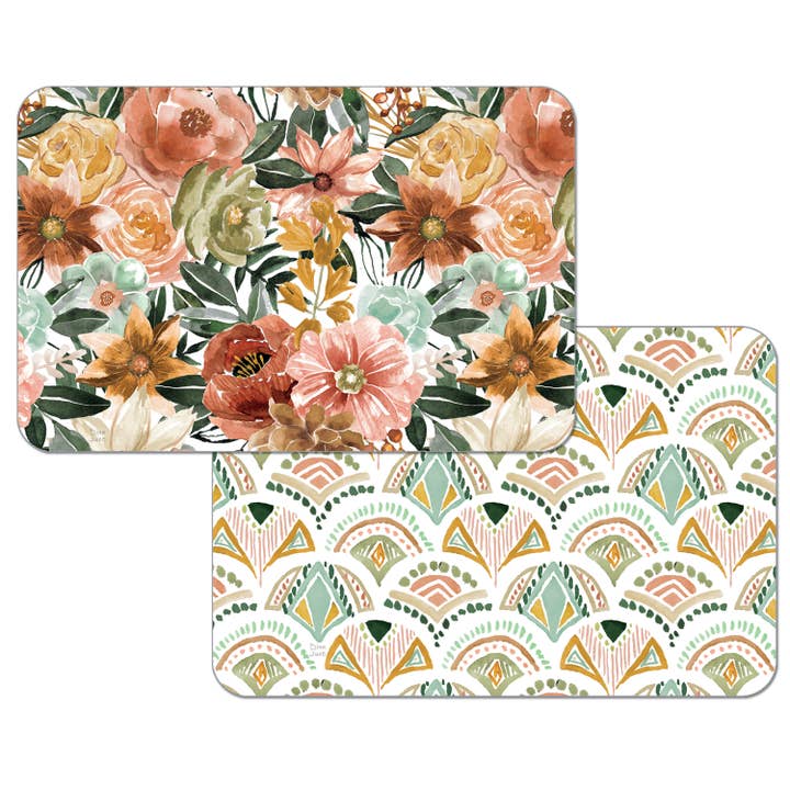 "Floral Chic" Reversible Rectangular Plastic Placemat for wholesale by Conimar Promotions