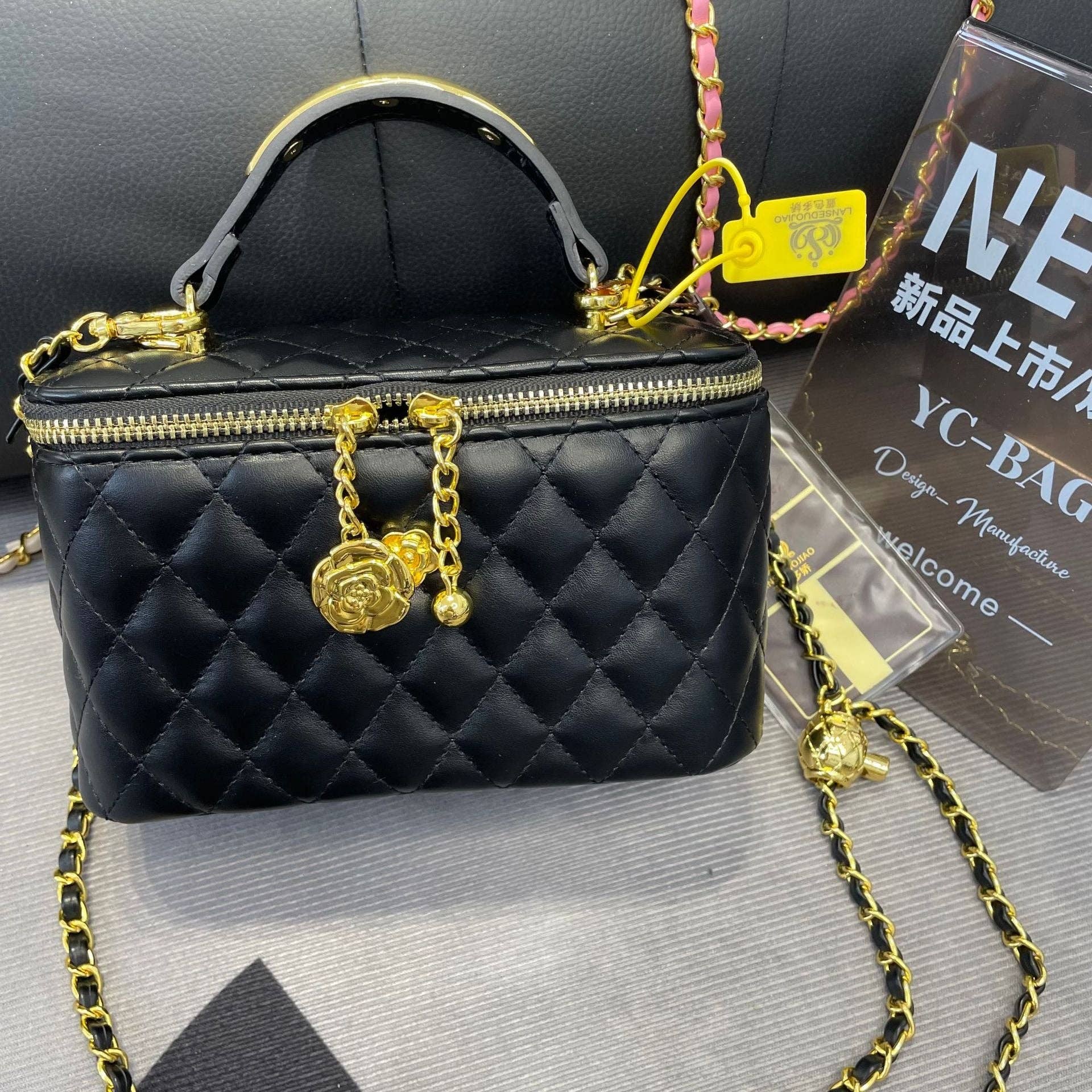 MB Fashion Wholesale - Wholesale Crossbody Bag - Women's - EVERY FASHION Quilted Box Crossbody Bag with Gold Chain and Charm Accent 51851