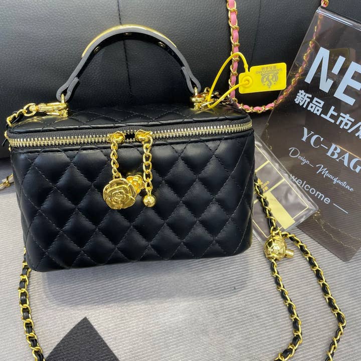 MB Fashion Wholesale - Wholesale Crossbody Bag - Women's - EVERY FASHION Quilted Box Crossbody Bag with Gold Chain and Charm Accent 51851