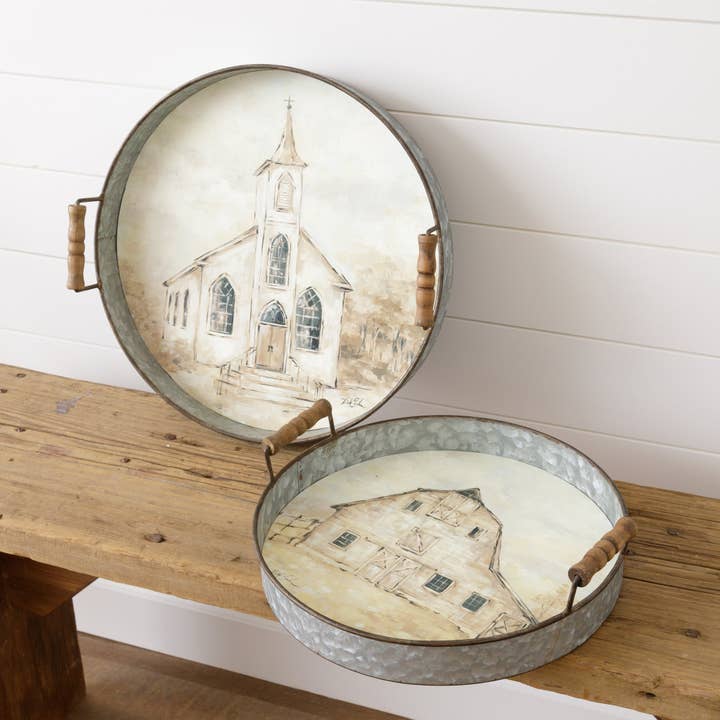 Barn And Church Trays (Set Of 02) for wholesale by Audrey's Home & Gift