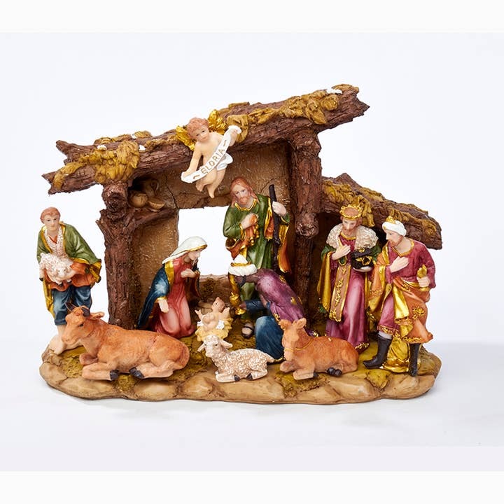 RESIN NATIVITY FIGURESIN W/STABLE 11PC for wholesale by Kurt S. Adler, Inc.
