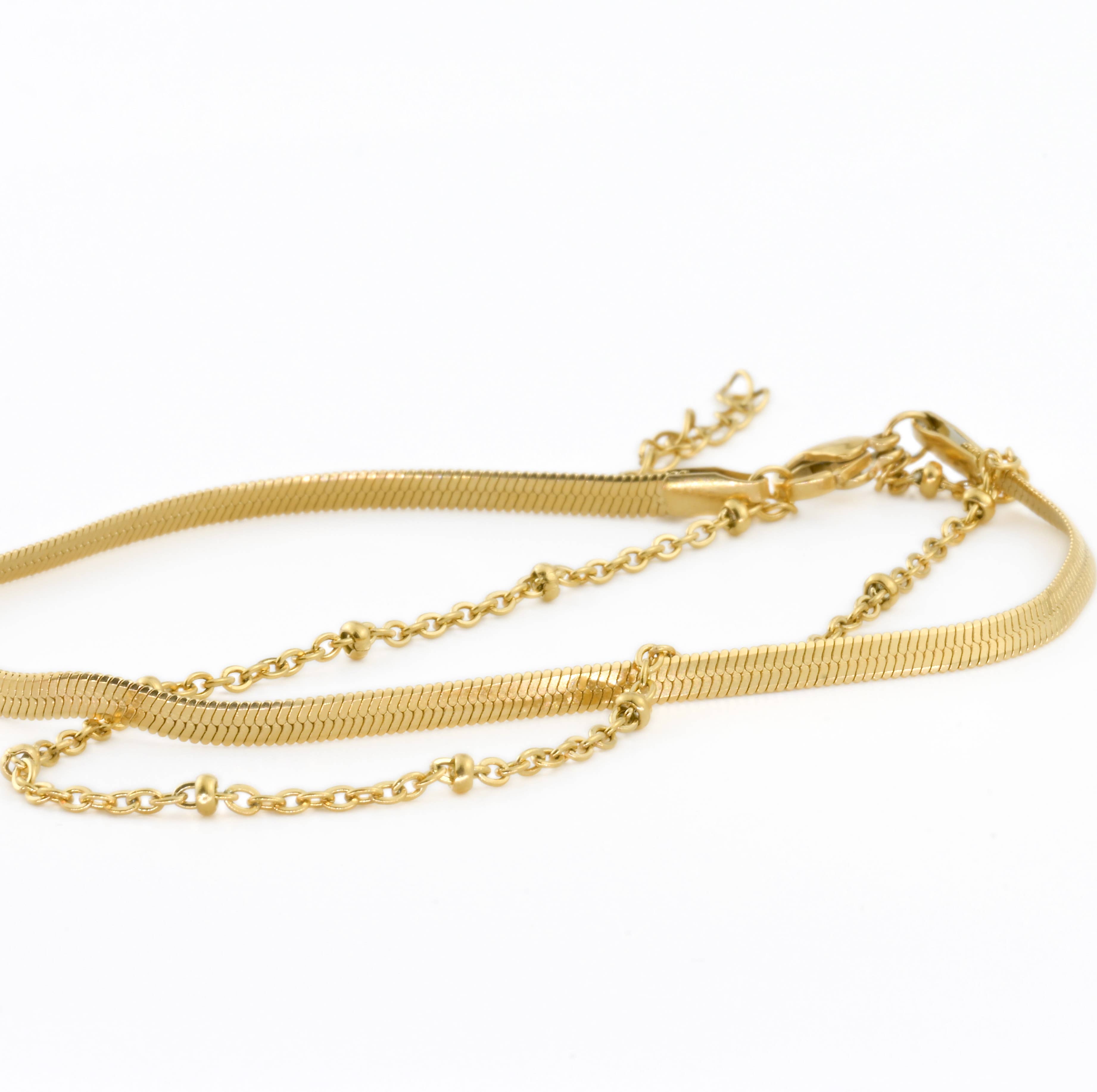Blueyejewelry - Wholesale Anklet - Layered Herringbone Anklet - Double Layer Dainty Gold Anklet1