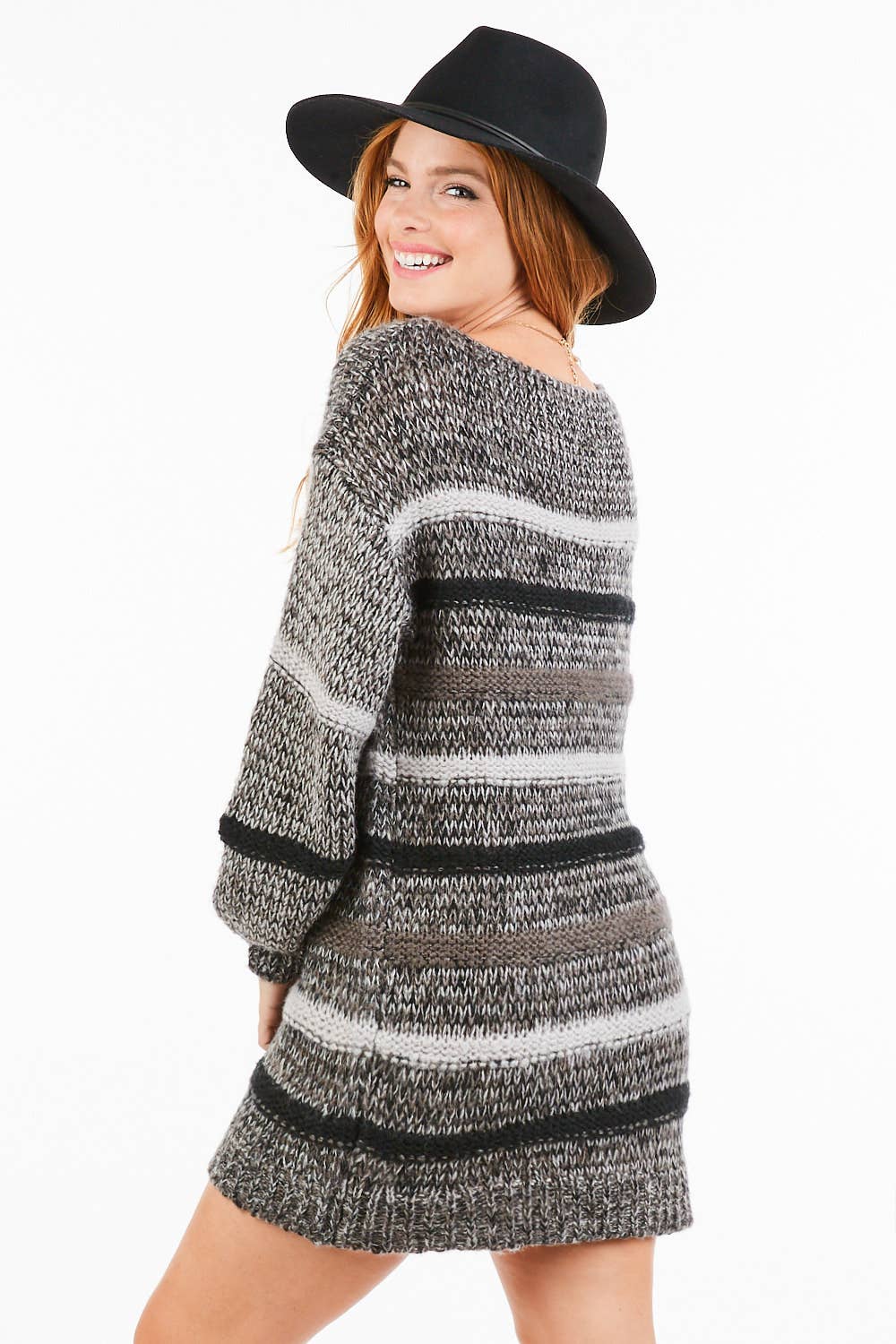 Saints & Hearts - Vente Pull tunique – femme - PULL LONG EN TUNIQUE À RAYURES ANTHRACITE SIT013 - STYLE AUTOMNAL5