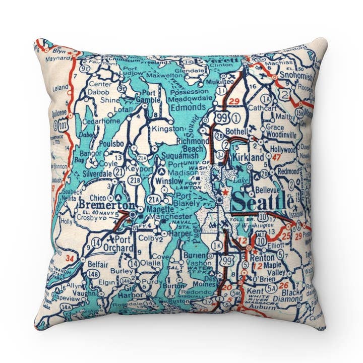 Puget Sound Washington Map Pillow for wholesale by Daisy Mae Designs