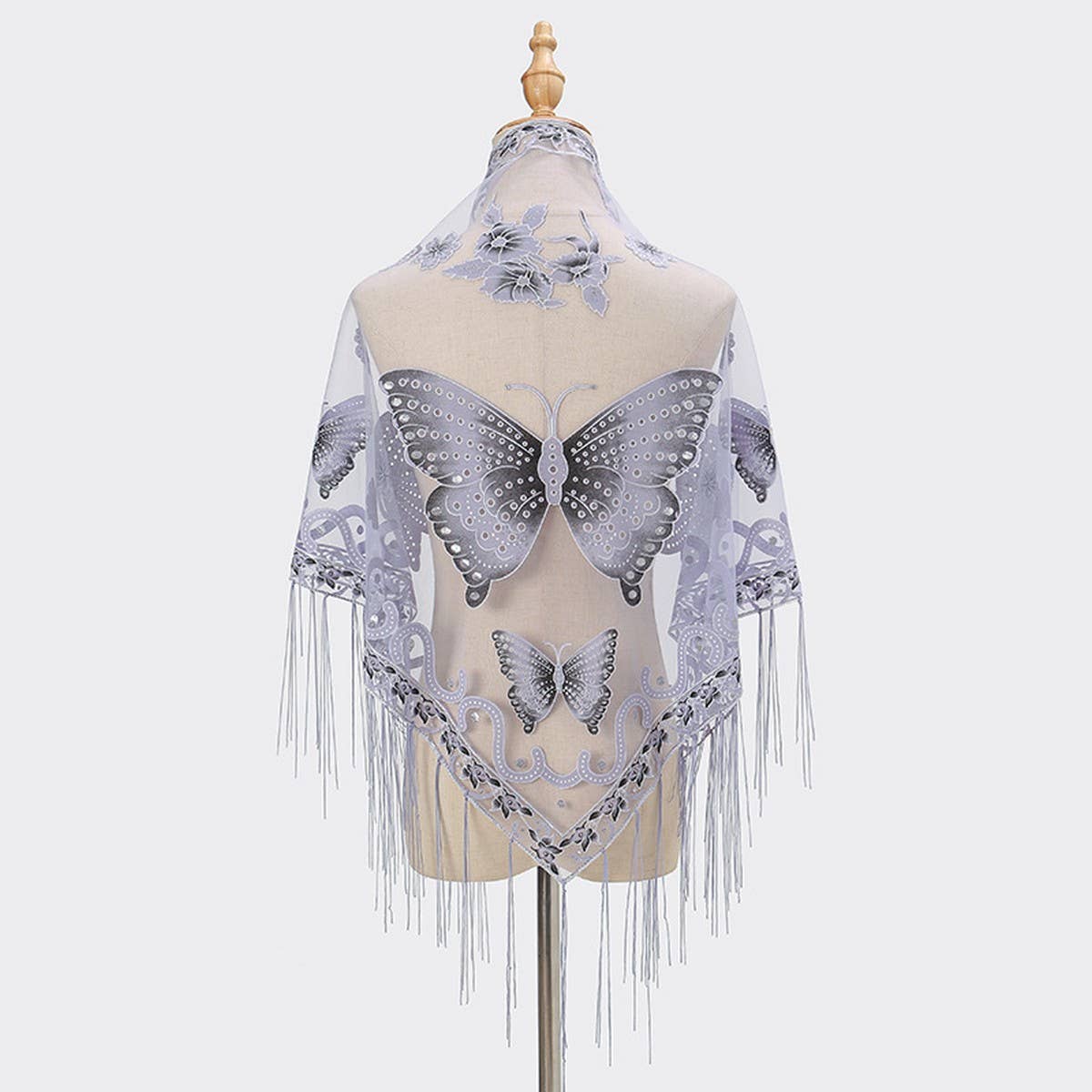 ACCITY - Wholesale Wrap - Women's - LACE BUTTERFLY EMBROIDERED TRIANGLE SHAWL_CWMM199417