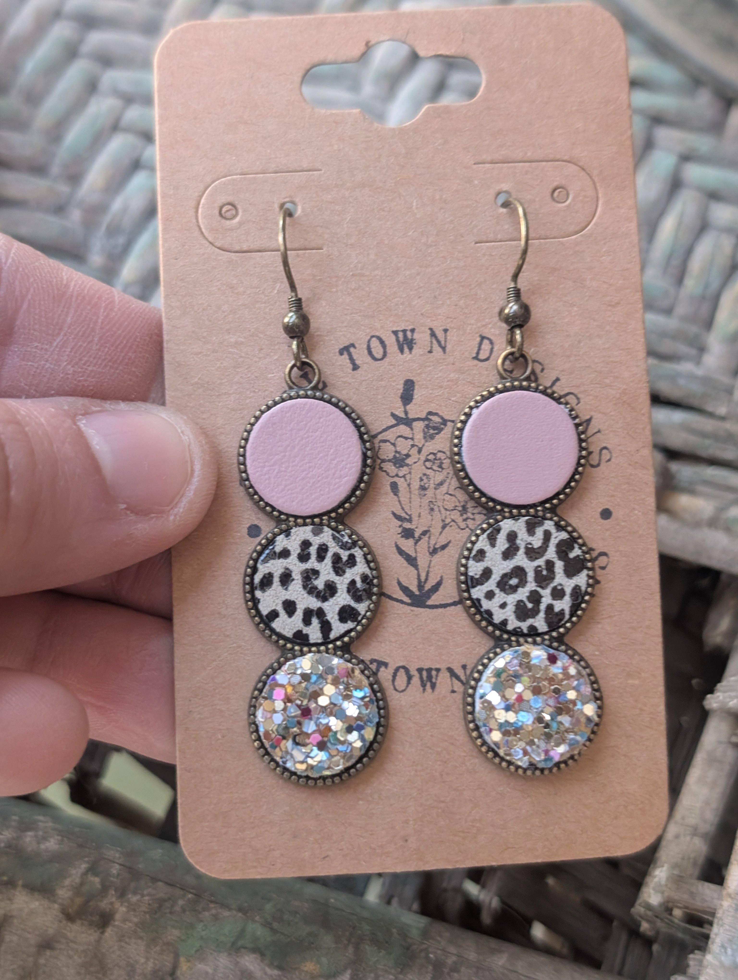 Small Town Designs - Wholesale Dangle Earrings - Dusty Pink, Leopard, Multi Gold Trio1