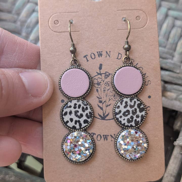 Small Town Designs - Wholesale Dangle Earrings - Dusty Pink, Leopard, Multi Gold Trio1
