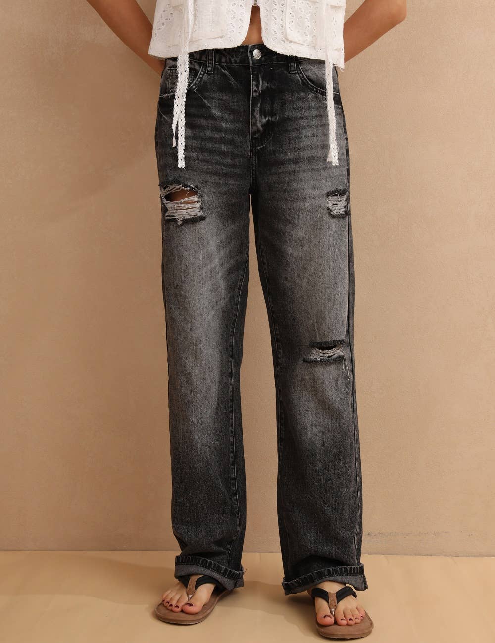 Sweetkama - Vente Jean – femme - Pantalon en jean à jambe droite à taille haute pour tous les jours | Jeans SKP67332