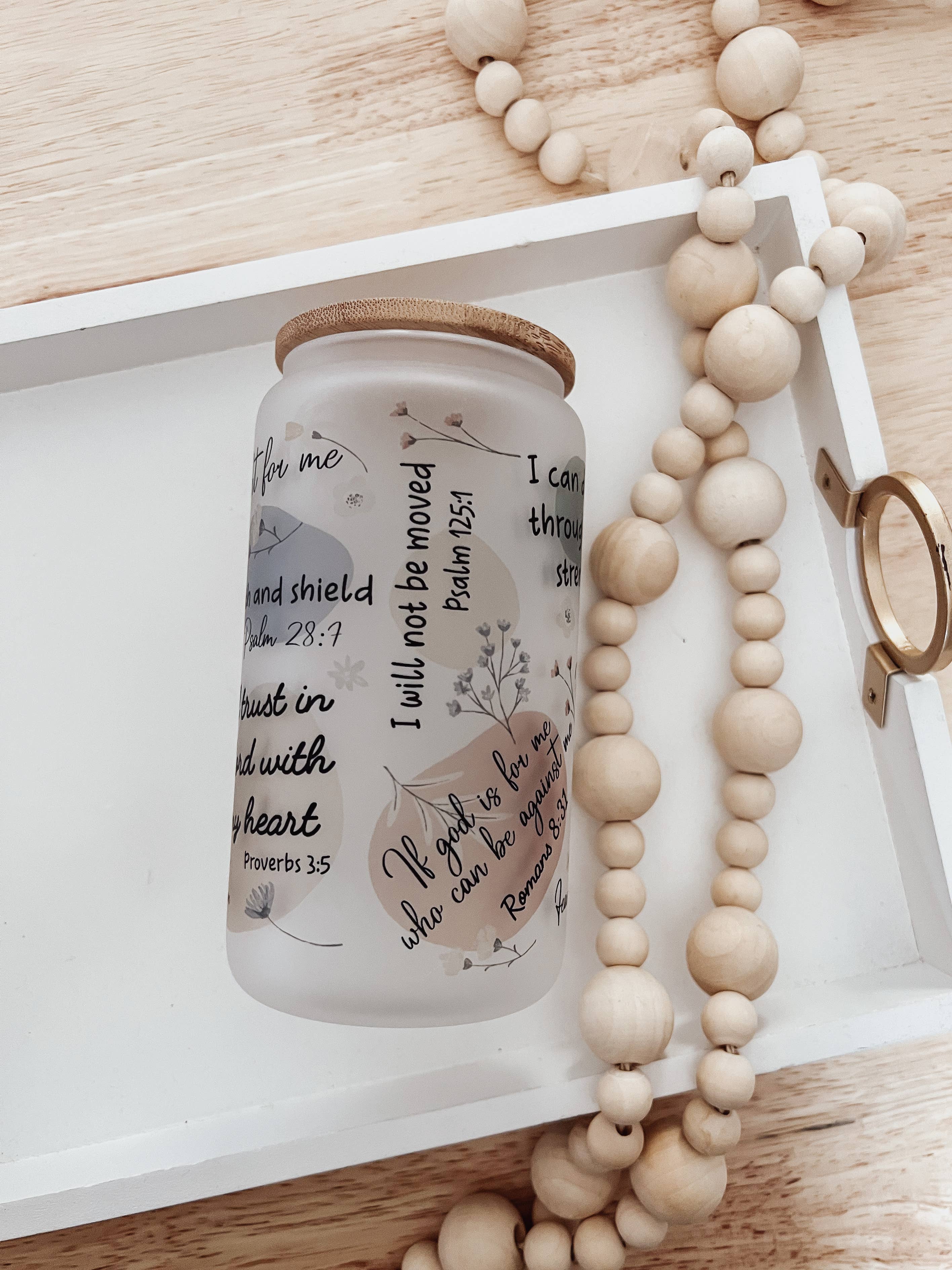 Emma K Designs - Wholesale Drinking Glass/Cup - Christian Affirmation 16oz Glass Cup with Bamboo Lid4