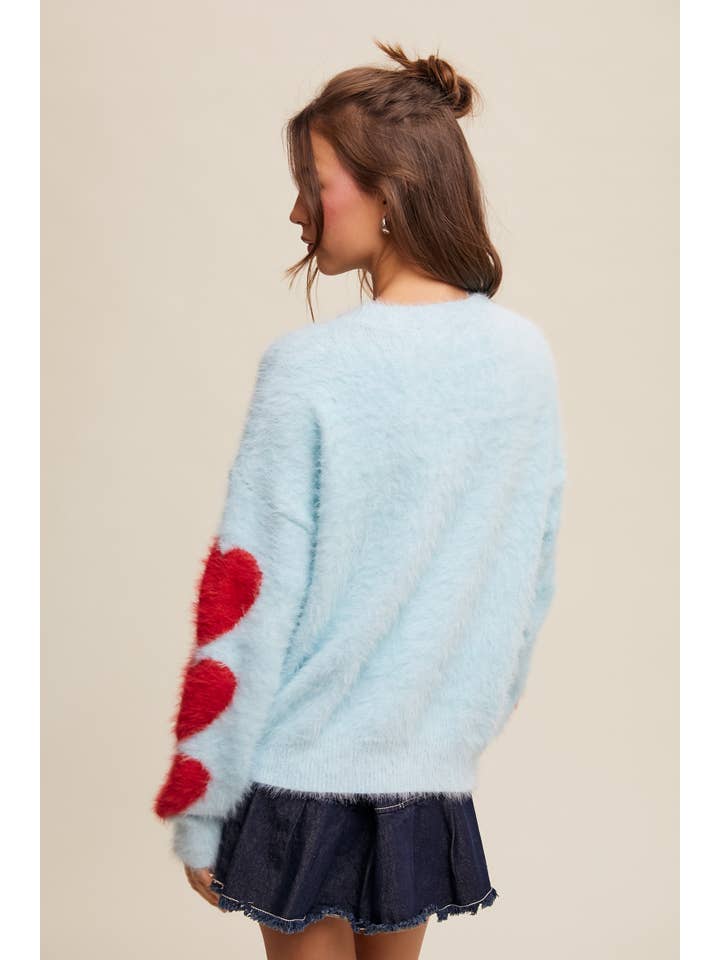 Listicle - Wholesale Knit Sweater - Women's - Fuzzy Heart-Sleeve Pullover Sweater LSW087220