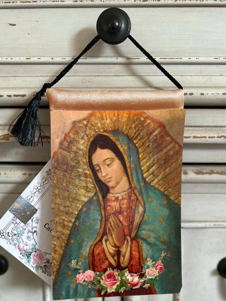 OUR LADY of GUADALUPE & San Juan Diego Velvet Carrier for wholesale by Made By Catholics