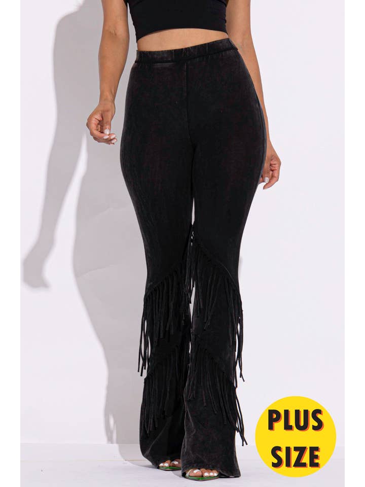 K Too - Wholesale Pants - Women's - Mineral washed fringe flare pants