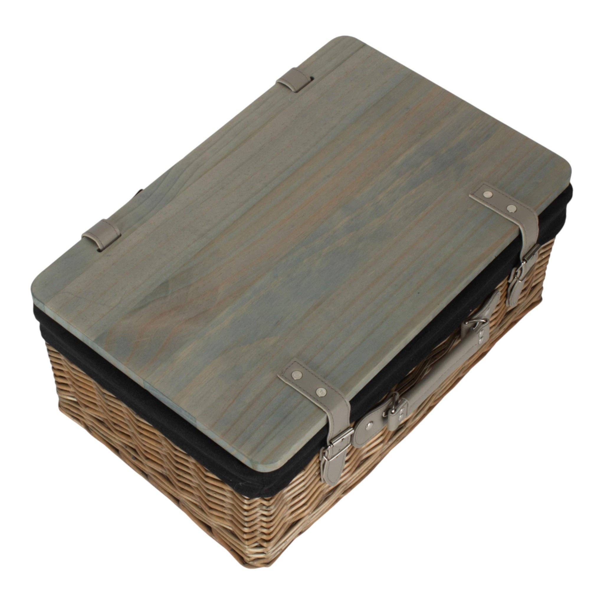 Red Hamper – wholesale Picnic basket – Antique Wash Black Lined Willow Empty Picnic Basket with Pinewood Lid2