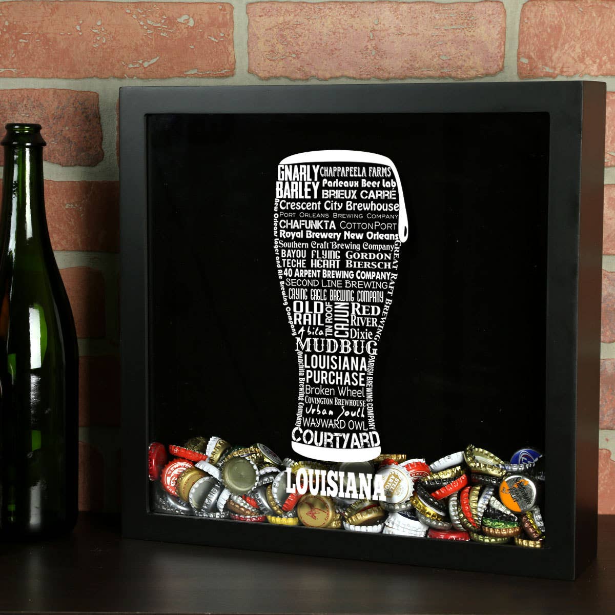 Torched Products - Vendita all'ingrosso Decorazione da parete 3D - State Beer Cap Shadow Box, nero, tipografia della birra artigianale66