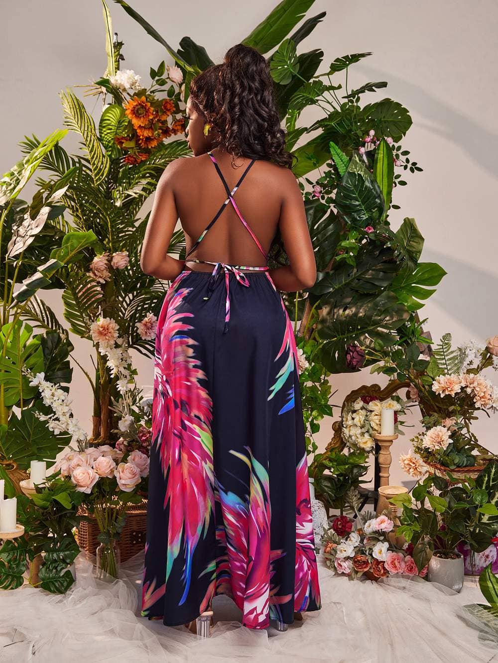 MULTICOLOR sxy tropical print backless dress for wholesale on Faire5