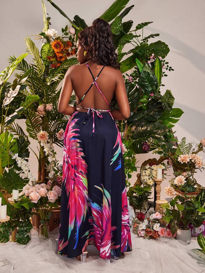 MULTICOLOR sxy tropical print backless dress for wholesale on Faire5