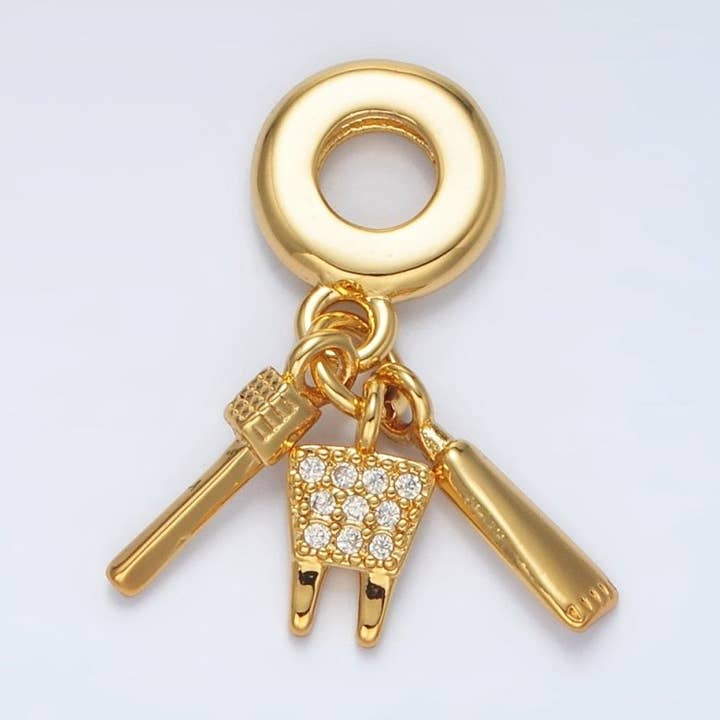 24K Gold Filled Dentistry Teeth Brush Paste Rhondelle Bail Triple Drop Pendant | AC086 for wholesale by Aim Eternal