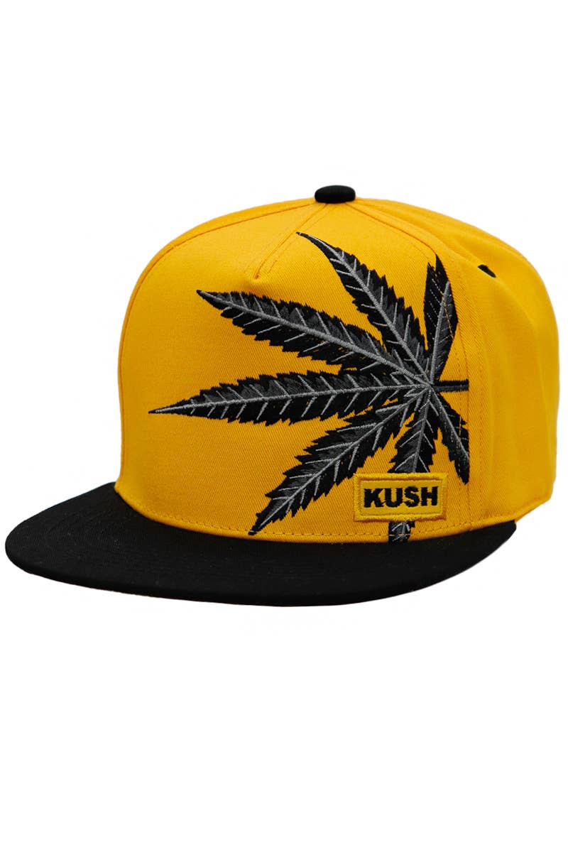 Cap Zone - Vendita all'ingrosso Cappellino con visiera piatta - Unisex - Cappellino snapback in cotone twill con grande logo foglia di marijuana Kush0