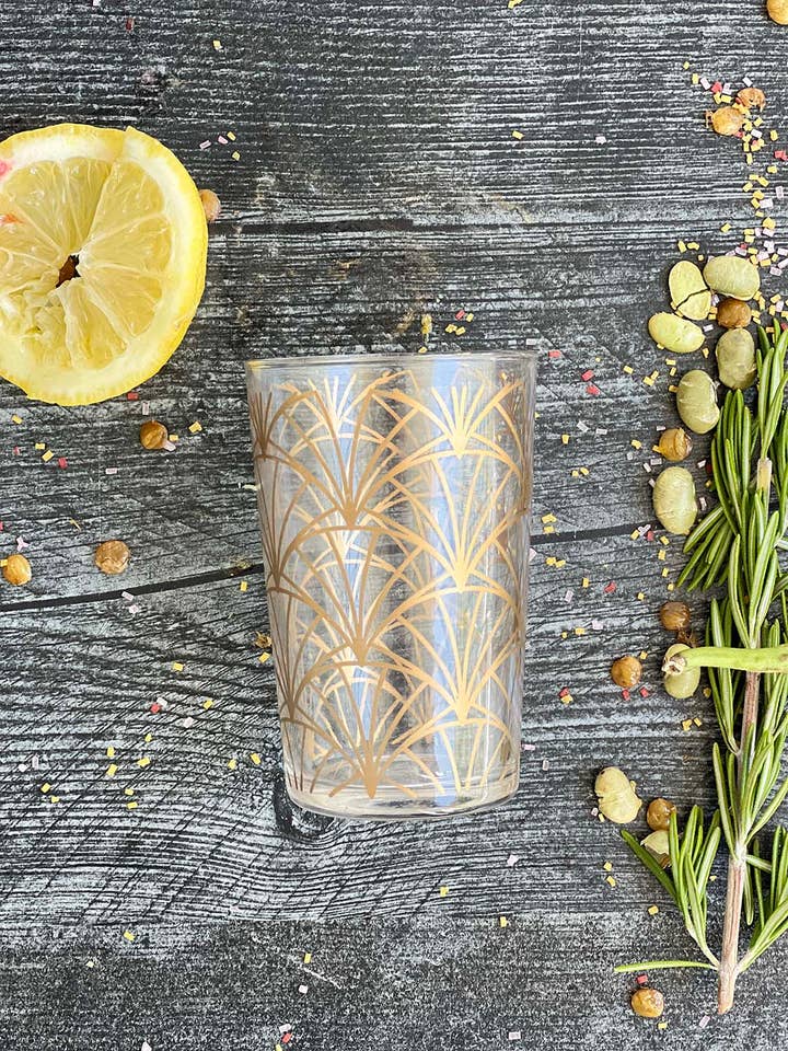 Set of 6 Clear Tea Glasses Golden Fan for wholesale by Scents and Feel