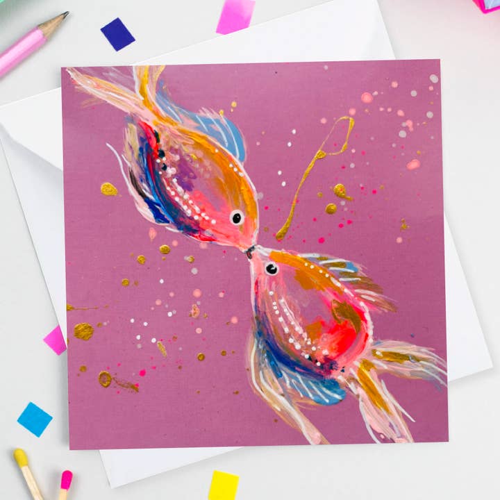 Kussende Vis Kaart voor wholesale door Georgina Peters Art