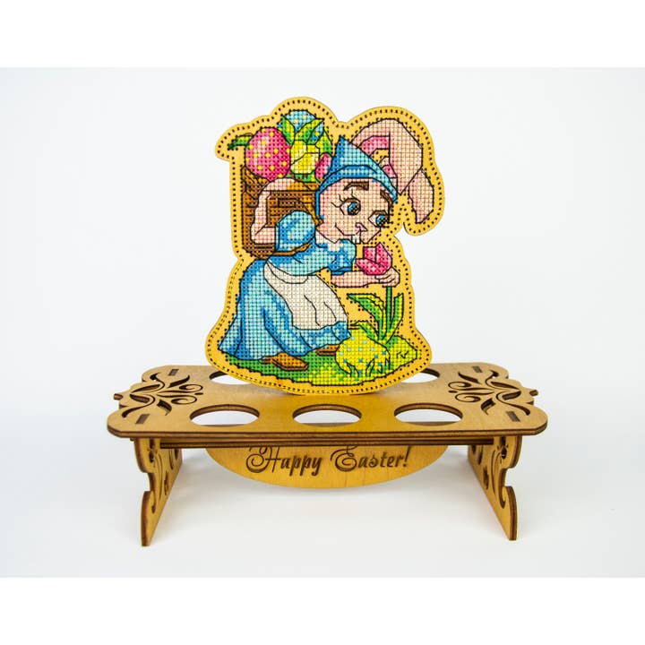 Embroidery craft – wholesale Embroidery/cross-stitch supplies – Easter Egg Stand Embroidery Kit with Plywood Base1