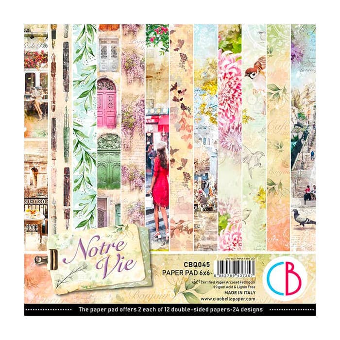 Ecstasy Crafts Distributing - Wholesale Scrapbook - Ciao Bella Notre Vie Paper Pad 6"X6" 24/Pkg