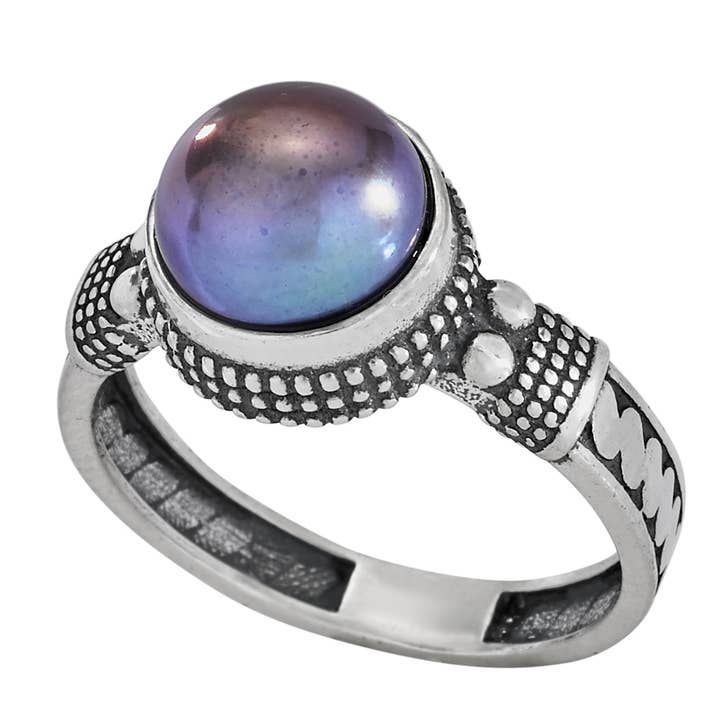 Bague en argent sterling et perle noire « Dans le mystique » pour la vente par Tiger Mountain Jewelry