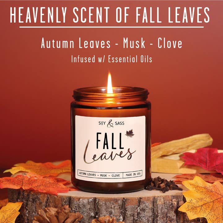 Soy and Sass – wholesale Burkljus – Fall Leaves Soy Candle 9oz - Höstljus HANDGJORDA I USA2