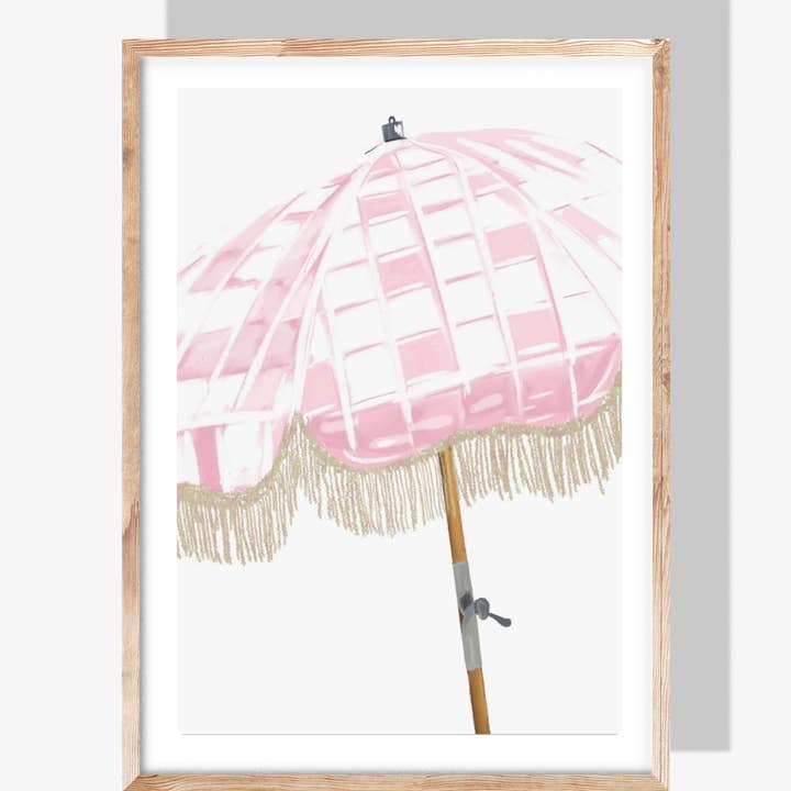 PINK STRANDPARASOL - Kunsttryk for engroshandel hos Rebecca Illustrated