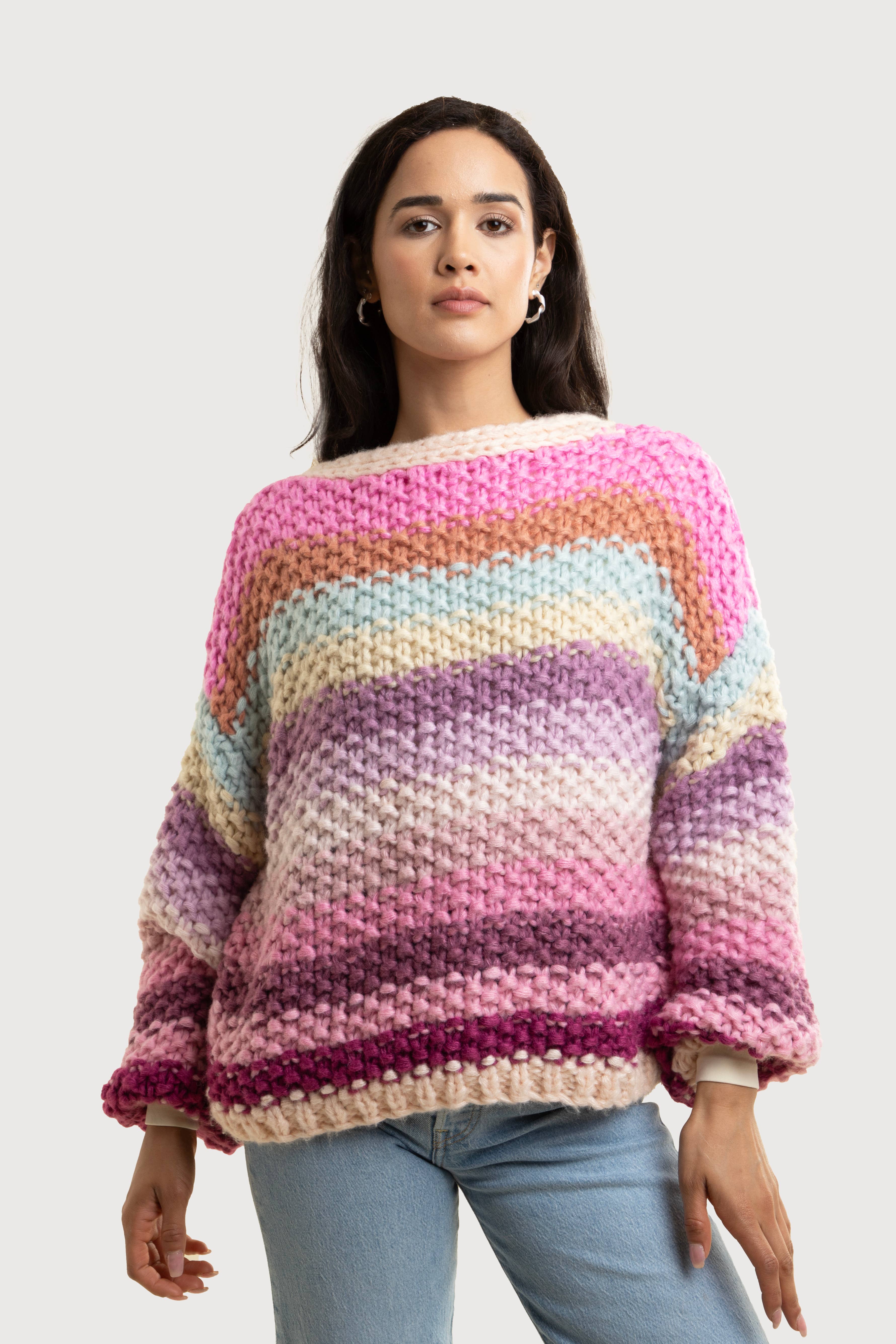 SAACHI - Wholesale Knit Sweater - Women's - Reversible Rainbow Pullover Sweater11