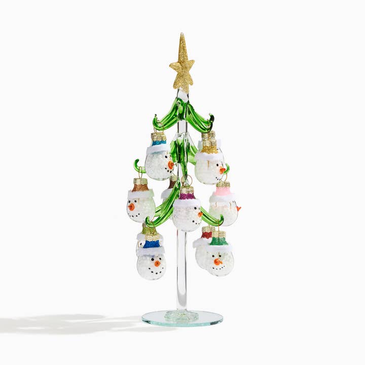 RCS Gifts - Wholesale Christmas Decoration - Mini Glass Christmas Tree w/ Snowman Ornaments1