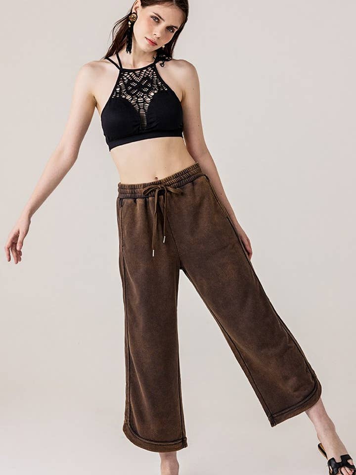 noflik - Wholesale Pants - Women's - Dolphin Tail Wide Leg Mineral Washed Pants - INP1023_10