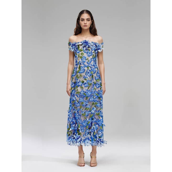 Productseeker - Wholesale Dress - Women's - DR450Y Elegant Summer Mesh 3D Embroidery Tube Top Dress