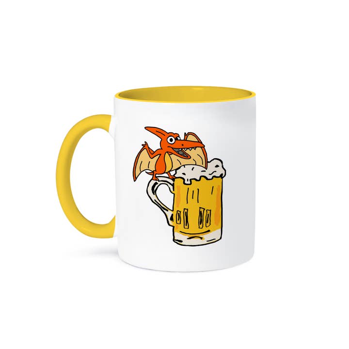 3dRose - Wholesale Coffee Mug - 3dRose, Funny Cute Orange Pterodactyl Dinosaur Drinking Beer Cartoon, Mug