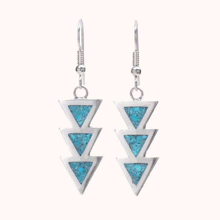 SkyWeaver : Boucles d'oreilles pendantes en turquoise aztèque pour la vente par T.Skies Jewelry