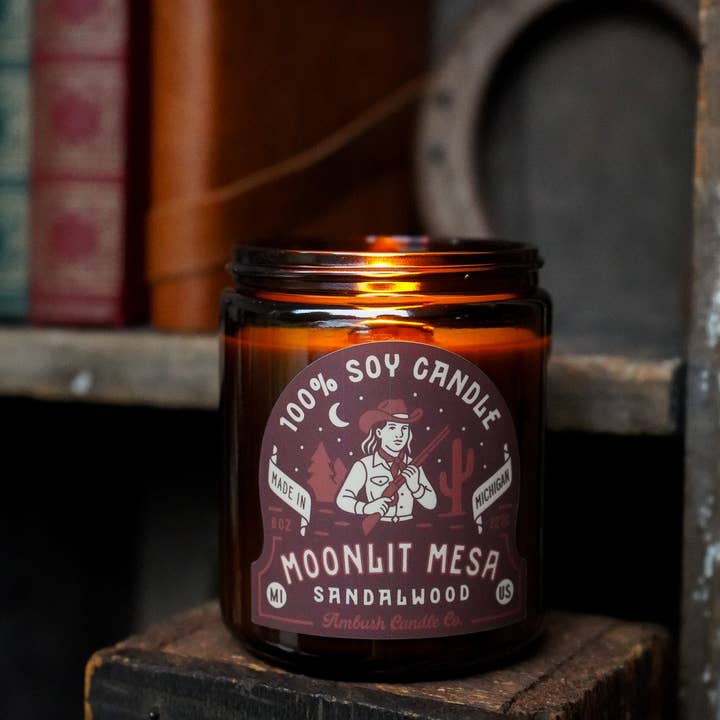 Ambush Candle Co. - Wholesale Jar/Filled Candle - Moonlit Mesa | Sandalwood 8oz Soy Candle4